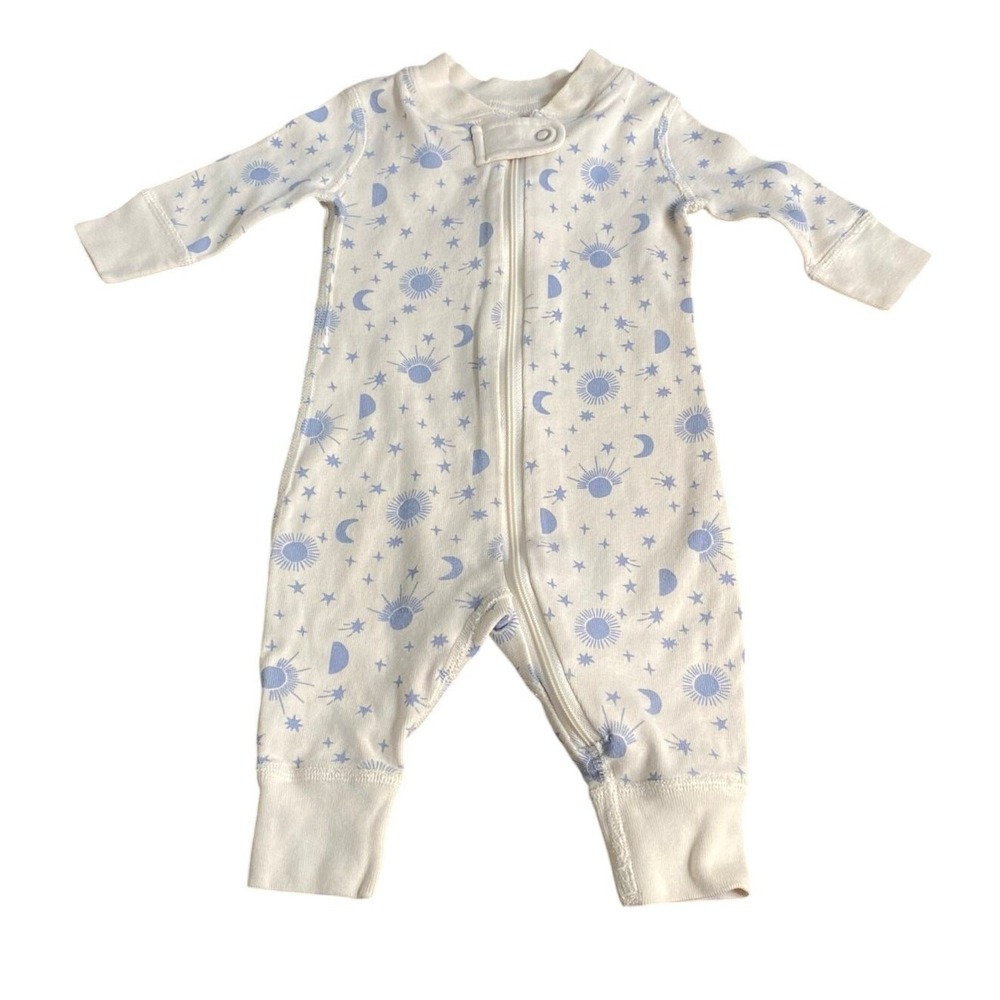 Hanna Andersson organic stars moon white zip long sleeve boysuit SIZE 0-3M